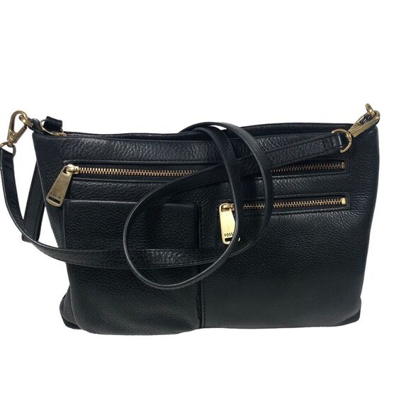 Fossil Purse Womens S Black Pebble Leather Gold Zipper Crossbody Vintage Classic - Picture 13 of 15